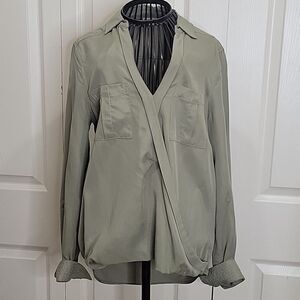 ANTHROPOLOGIE Olive Green Wrap Blouse Size 2
